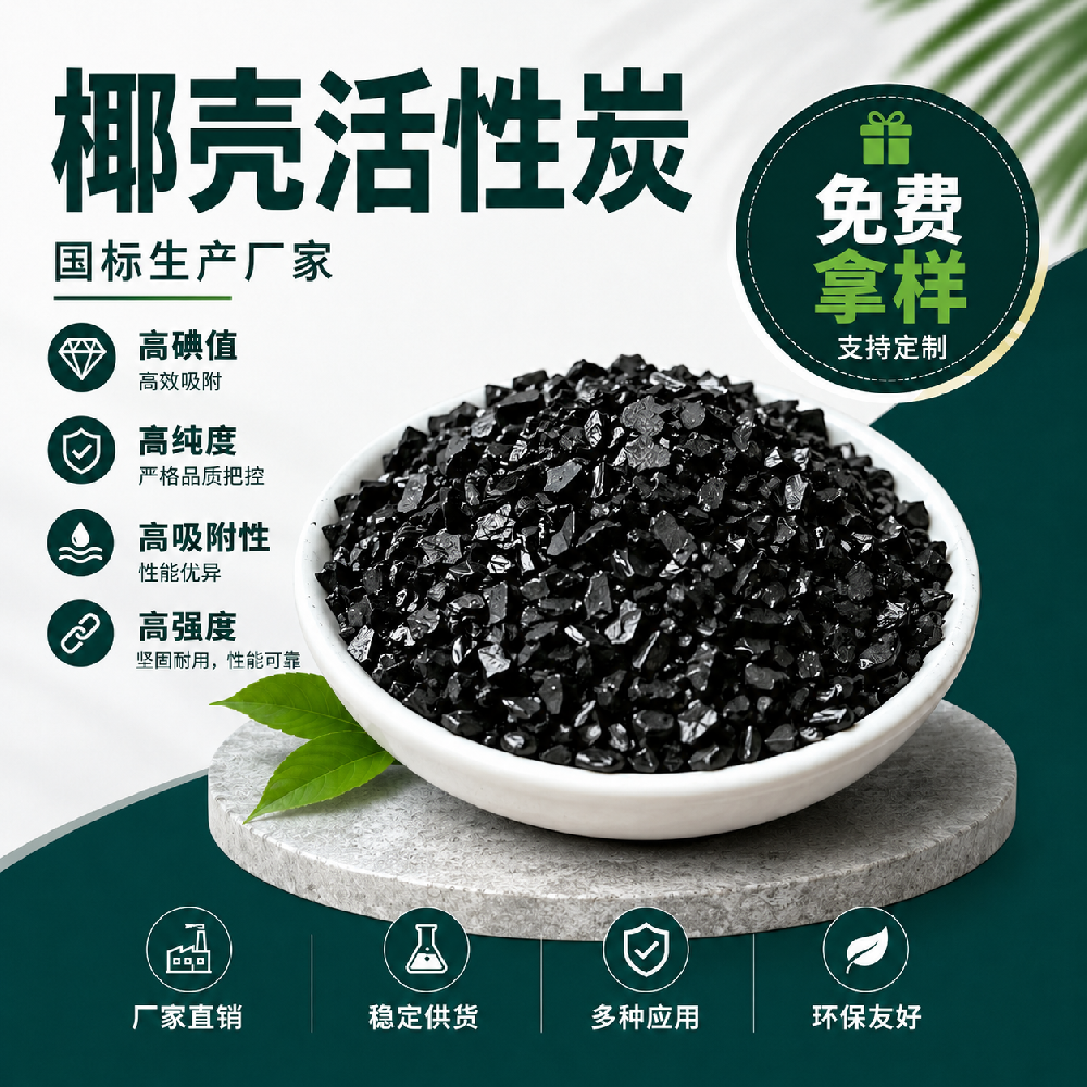 4-8目椰壳颗粒活性炭 用于工业溶剂回收、VOC废气净化